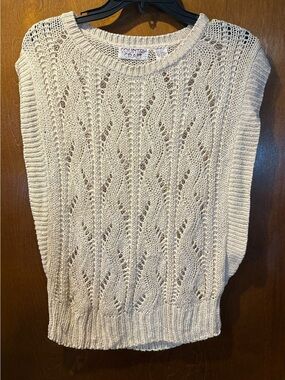 Cream Open-Knit Crewneck Sweater